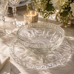 Vintage Lancaster Colony Ollie & Ball‎ Glass Serving Bowl Platter Set